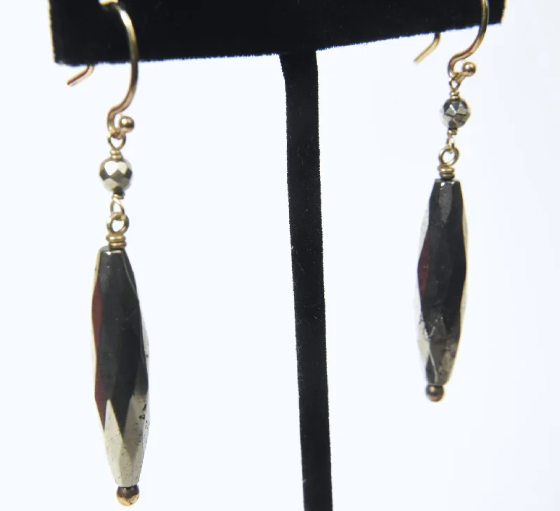 Stunning Drop Earrings for Weddings-Long Pyrite Beaded Dangle Earrings