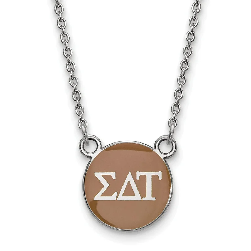 Sapphire Necklace for Evening Wear-Sterling Silver Sigma Delta Tau Small Lt Brown Enamel Disc Necklace