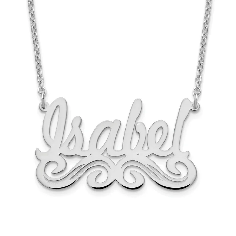 Classic Gold Necklace for Weddings-Personalized Polished Medium Scroll Name Necklace