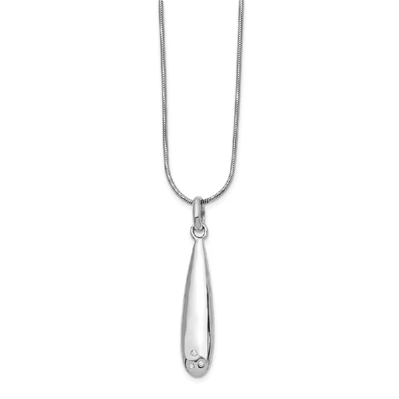 Trendy Choker Necklace for Fashion-Elongated Diamond Accent Tear Adj. Necklace in Rhodium Plated Silver