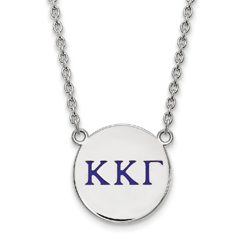 Designer Necklace for Fashion Lovers-Sterling Silver Kappa Kappa Gamma Large Blue Enamel Greek Necklace