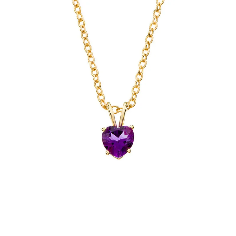 Large Crystal Necklace for Evening Wear-6mm Amethyst Heart Cable Chain Necklace in 14k Yellow Gold, 18 Inch