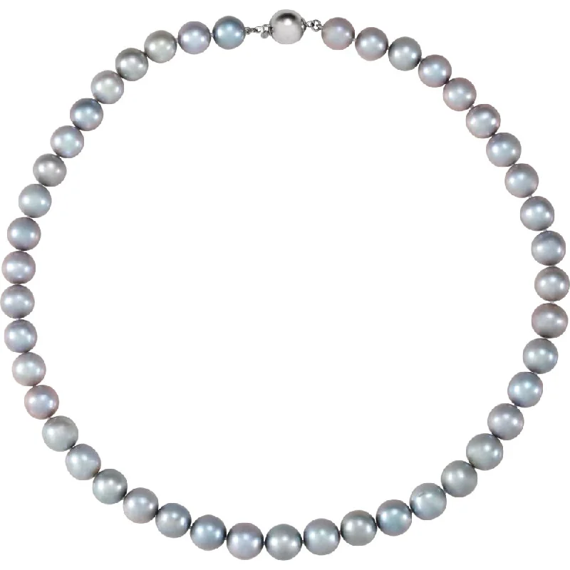 Handcrafted Necklace for Wedding Gifts-10-11mm, FW Cultured Gray Pearl & Sterling Silver Necklace, 18 Inch