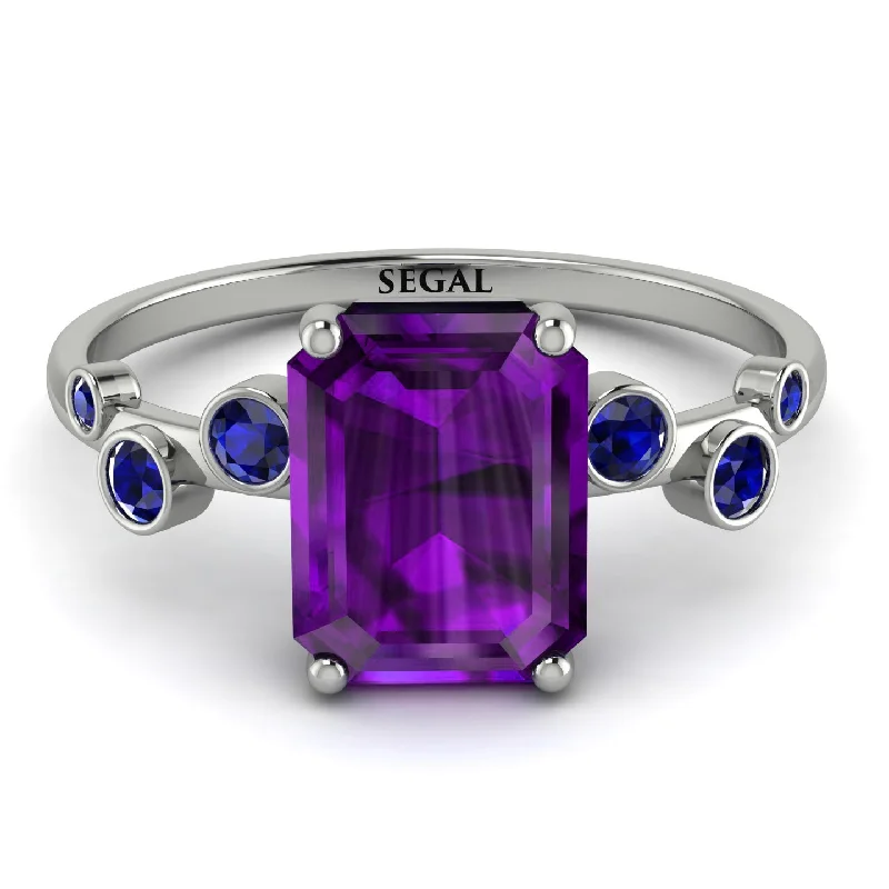 Custom Ring for Proposal-Emerald Cut Amethyst Ring With Bezel - Alina No. 315