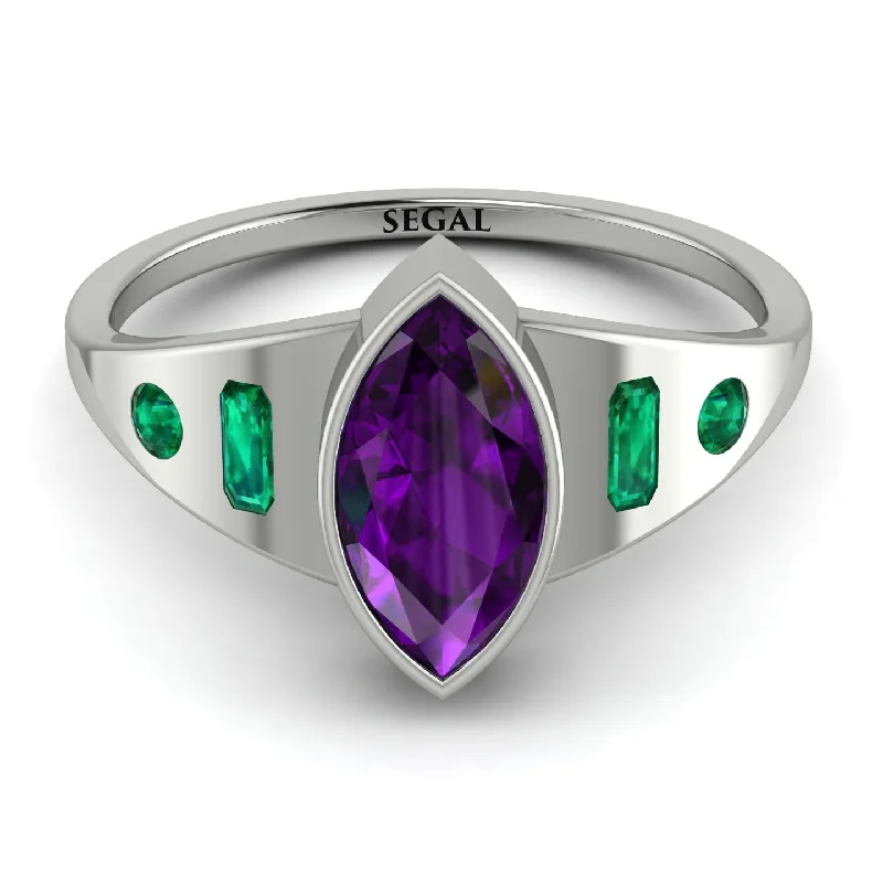 Customizable Silver Ring for Men-Marquise Bezel Amethyst Ring - Juliana No. 306