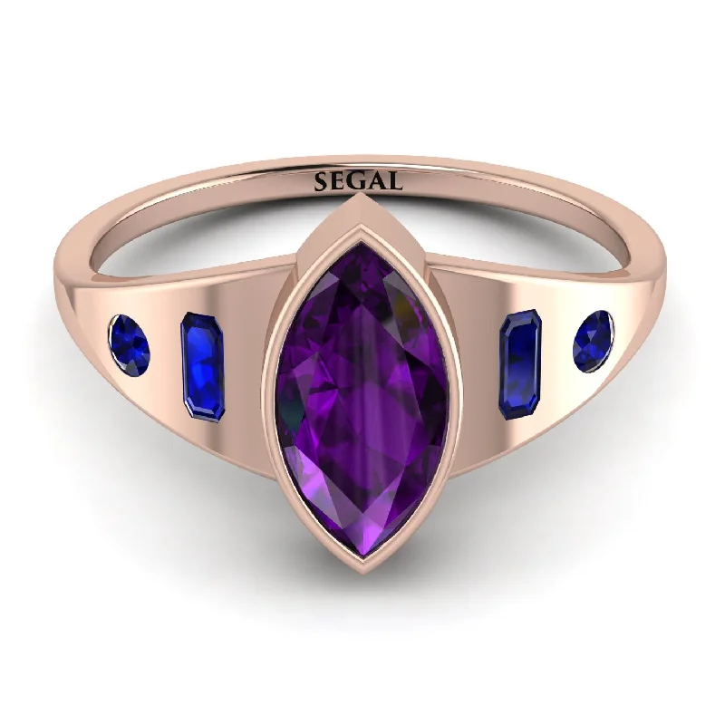 Luxury Wedding Ring for Women-Marquise Bezel Amethyst Ring - Juliana No. 314