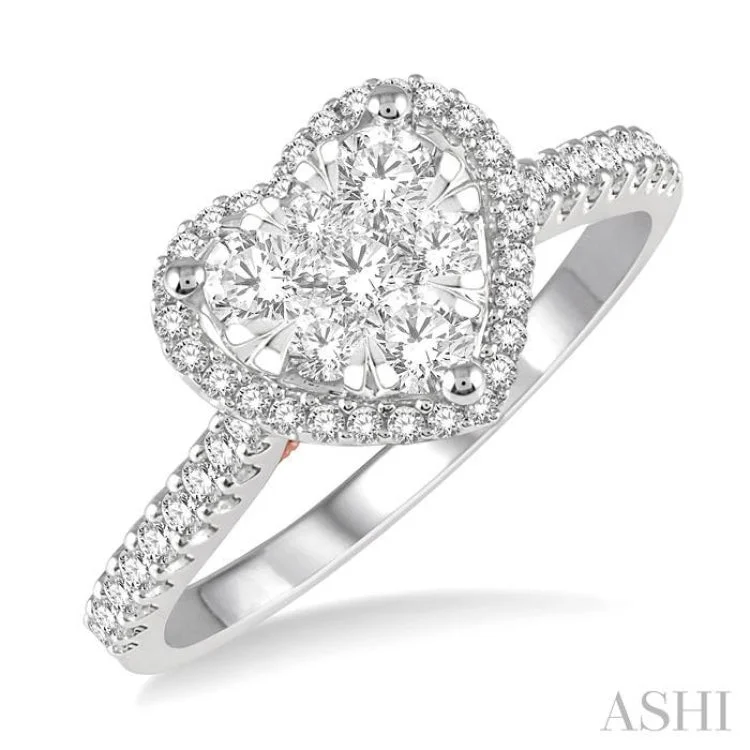 Gold Engagement Ring-1/2 Ctw Heart Shape Lovebright Diamond Cluster Ring in 14K White and Rose Gold