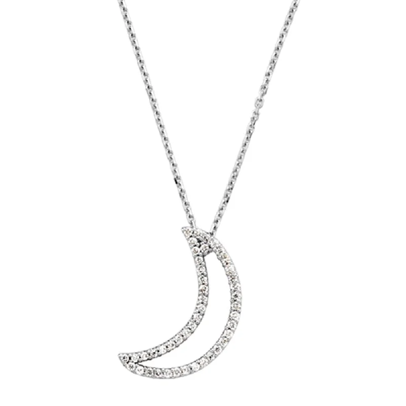 Bridal Necklace with Crystals-1/5 cttw Diamond Moon Necklace in 14k White Gold