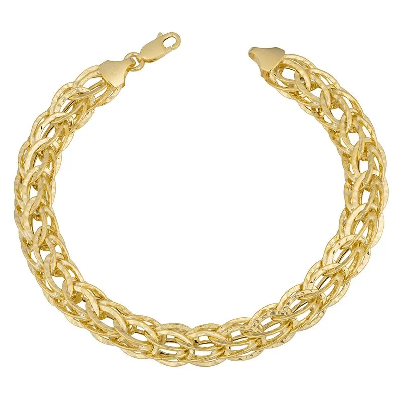 Custom Bracelets with Engraving-YELLOW GOLD FANCY DIAMOND CUT LINK BRACELET