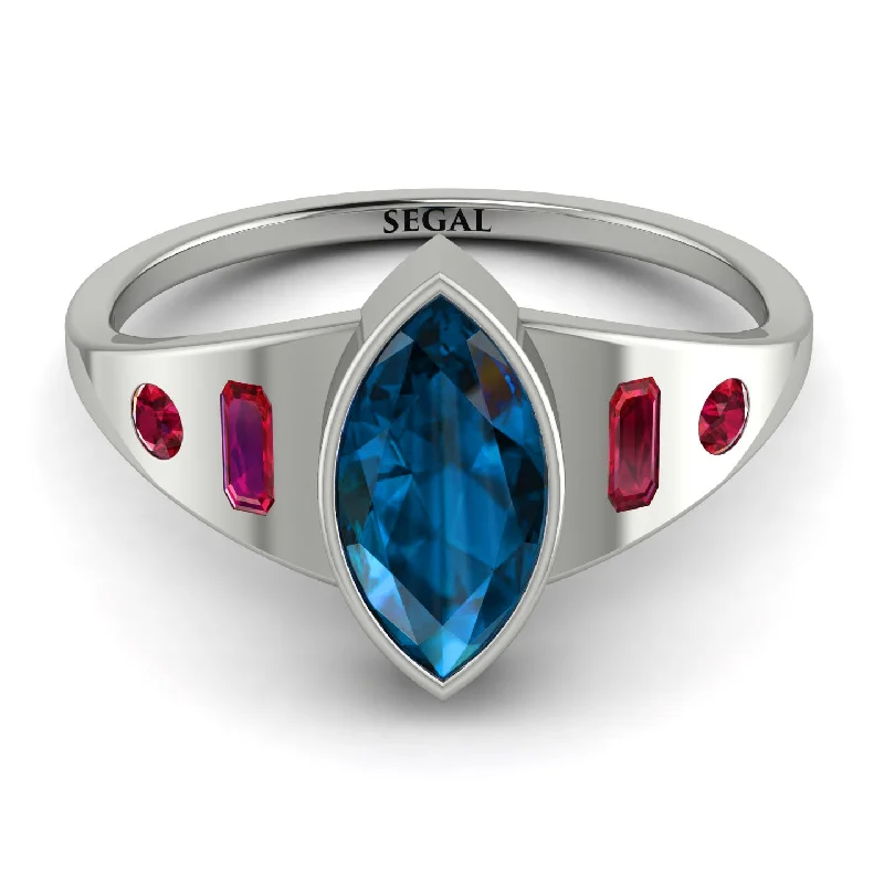 Custom Ring with Personalized Engraving-Marquise Bezel Blue Topaz Ring - Juliana No. 512