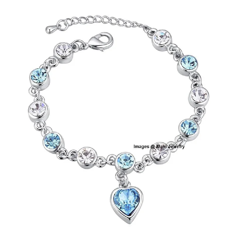 Personalized Gold Bangles for Women-Mahi Valantines Gift Blue Heart Crystal Bracelet