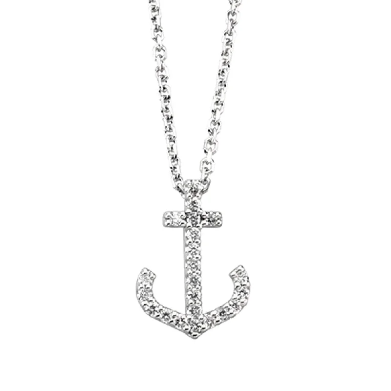 Unique Necklace for Gifts-1/8 cttw Diamond Anchor Necklace in 14k White Gold