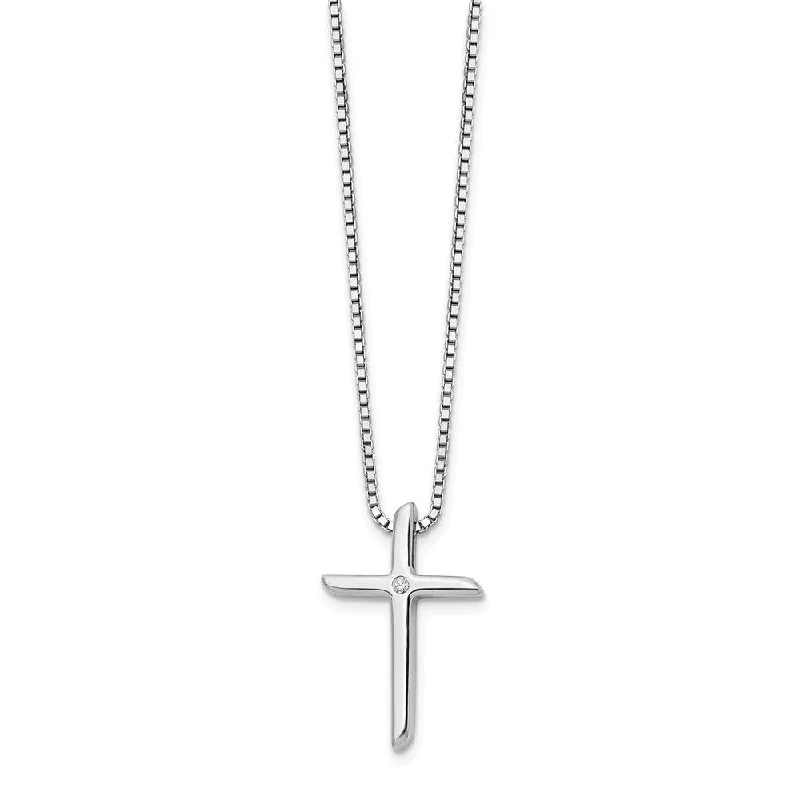 Silver Beaded Necklace for Fashion-Diamond Cross Box Chain Necklace in Rhodium Plated Silver, 18-20 Inch