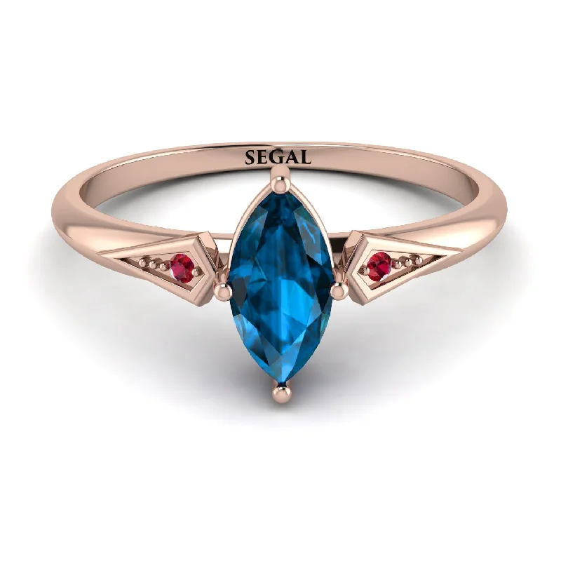 Gemstone Ring with Sapphire-Marquise Blue Topaz Geometrical Engagement Ring - Reese No. 511