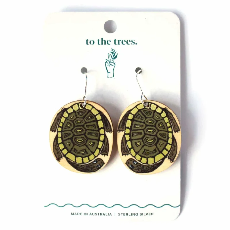 Black Earrings for Evening Wear-To the Trees Dangles - Freshwater Turtle