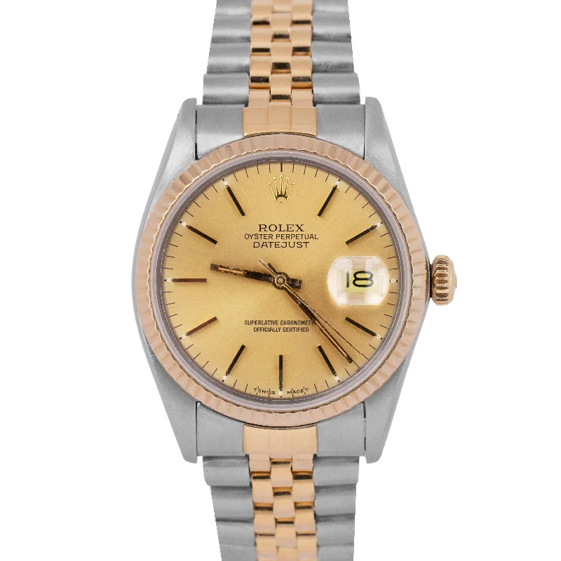 Designer Watches for Women with Chic Style-Rolex DateJust 36mm Champagne 18K Yellow Gold Stainless Two-Tone Watch 16013