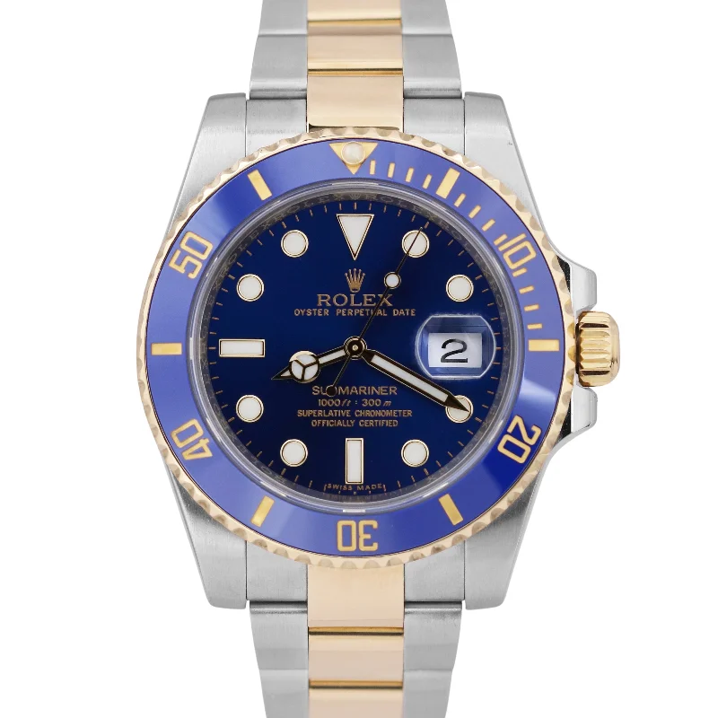 Water-Resistant Watches for Men and Women-Rolex Submariner Date Two-Tone BLUE 18K Yellow Gold Steel 40mm 116613 LB Watch