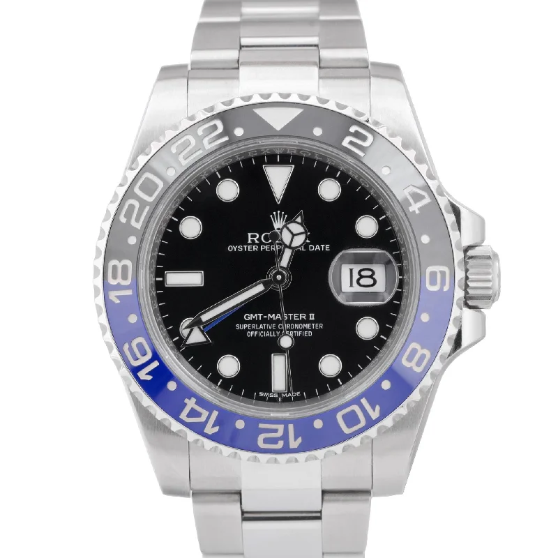 Custom Watches with Engraved Messages-MINT Rolex GMT-Master II Batman Blue Black Ceramic Steel 40mm 116710 BLNR