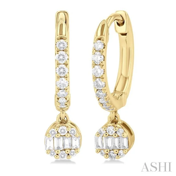 Beautiful Drop Earrings for Evening Style-1/3 ctw Petite Pear Shape Fusion Diamond Fashion Huggies in 10K Yellow Gold