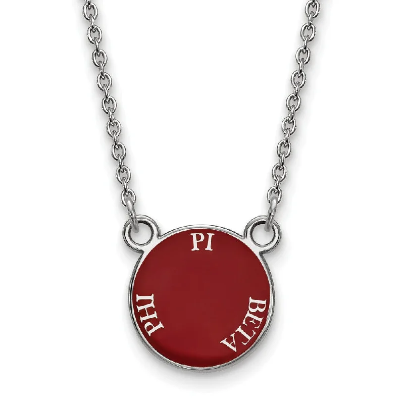 Silver Necklace for Weddings-Sterling Silver Pi Beta Phi Small Enamel Disc Necklace