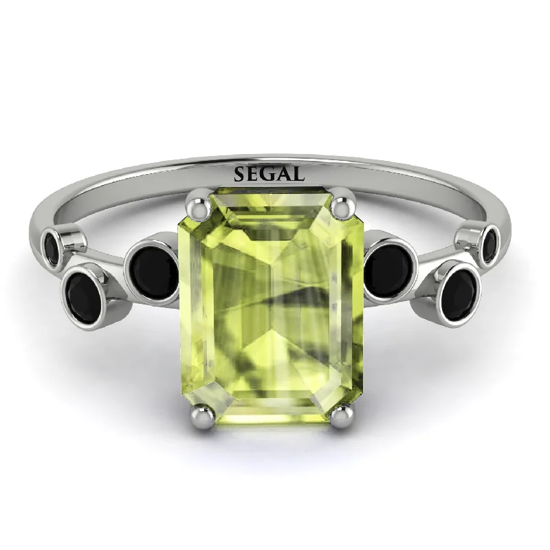 Beautiful Gold Band Ring for Women-Emerald Cut Peridot Ring With Bezel - Alina No. 709