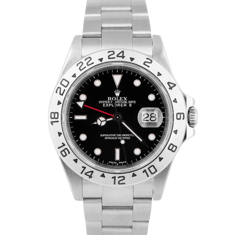 Minimalist Watches for Men and Women-Rolex Explorer II Black Stainless Steel 40mm Oyster GMT Automatic Watch 16570