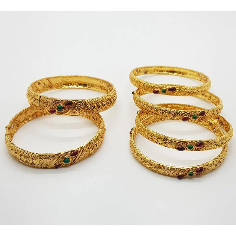 Chunky Beaded Bangles for Casual Wear-Raiyaraj Gold Plated Pack Of 3 Bangle Set