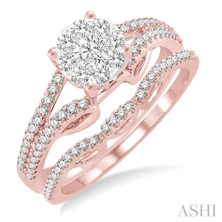 Stackable Rings for Women-3/4 Ctw Diamond Lovebright Wedding Set with 1/2 Ctw Round Cut Engagement Ring and 1/6 Ctw Wedding Band in 14K Rose and White Gold