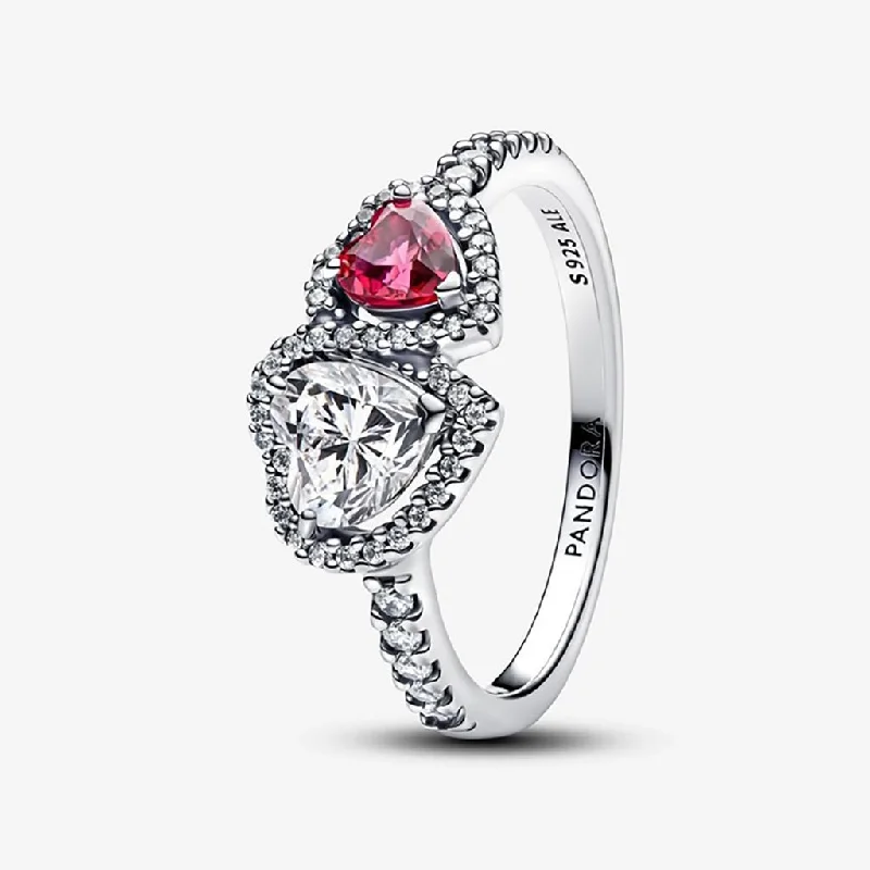 Stackable Rings for Women-PANDORA : Halo Hearts Ring - Two Tone