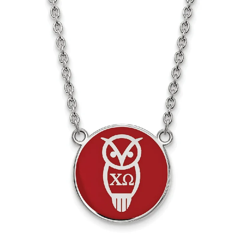 Custom Birthstone Necklace for Family Gifts-Sterling Silver Chi Omega Large Red Enamel Mascot Necklace