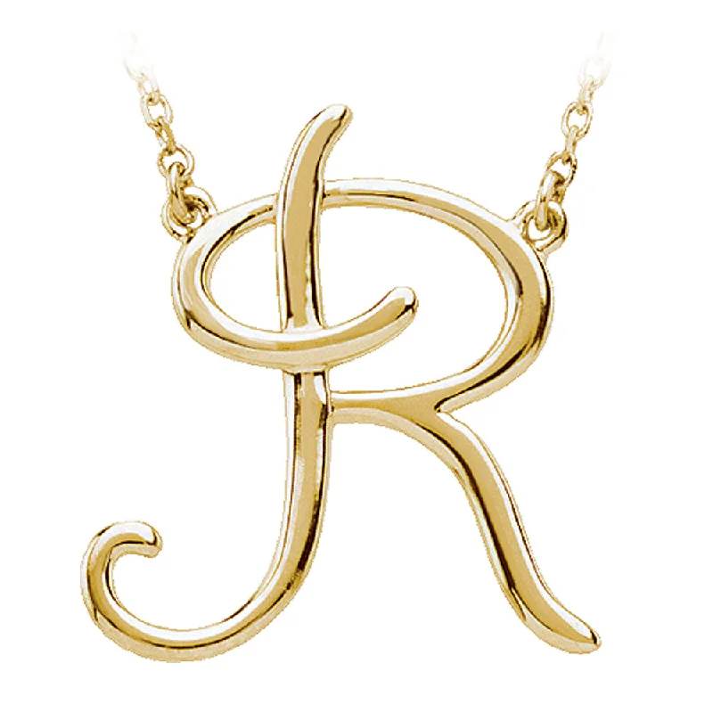 Custom Pendant Necklace for Special Gifts-14k Yellow Gold, Olivia Collection, Medium Script Initial R Necklace