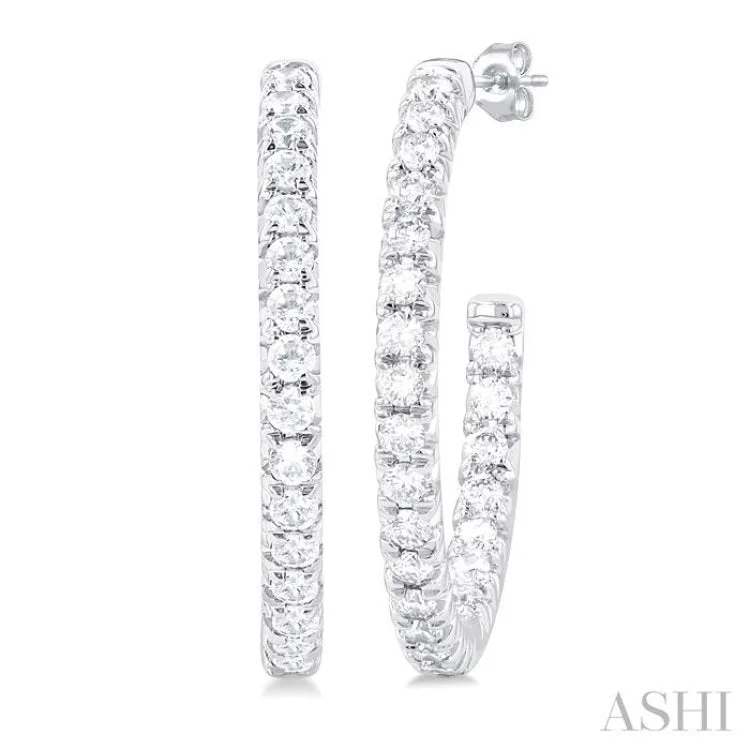 Luxury Earrings for Anniversary-1/2 ctw French Pave Set Round Cut Diamond Fashion Half Hoop Earring in 14K White Gold