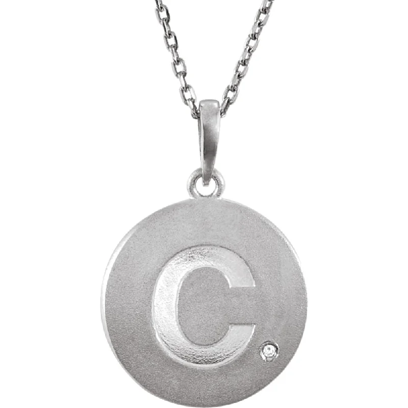 Fashion Necklace for Young Women-The Emma Sterling Silver Diamond Block Initial C Disc Necklace, 18 In.