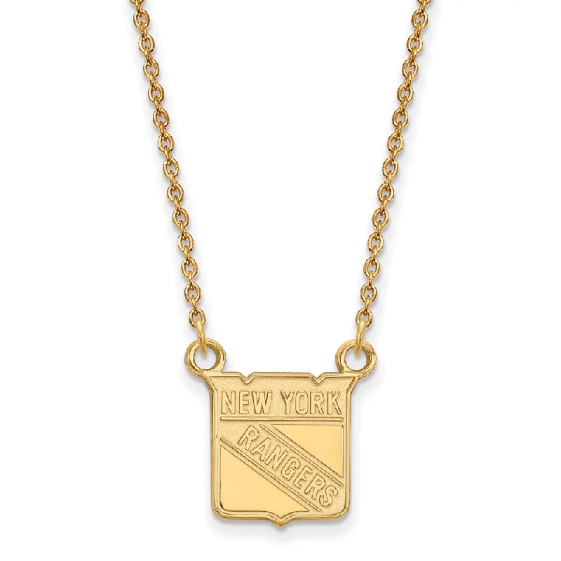 Rose Gold Necklace for Women-10k Yellow Gold NHL New York Rangers Small Necklace, 18 Inch