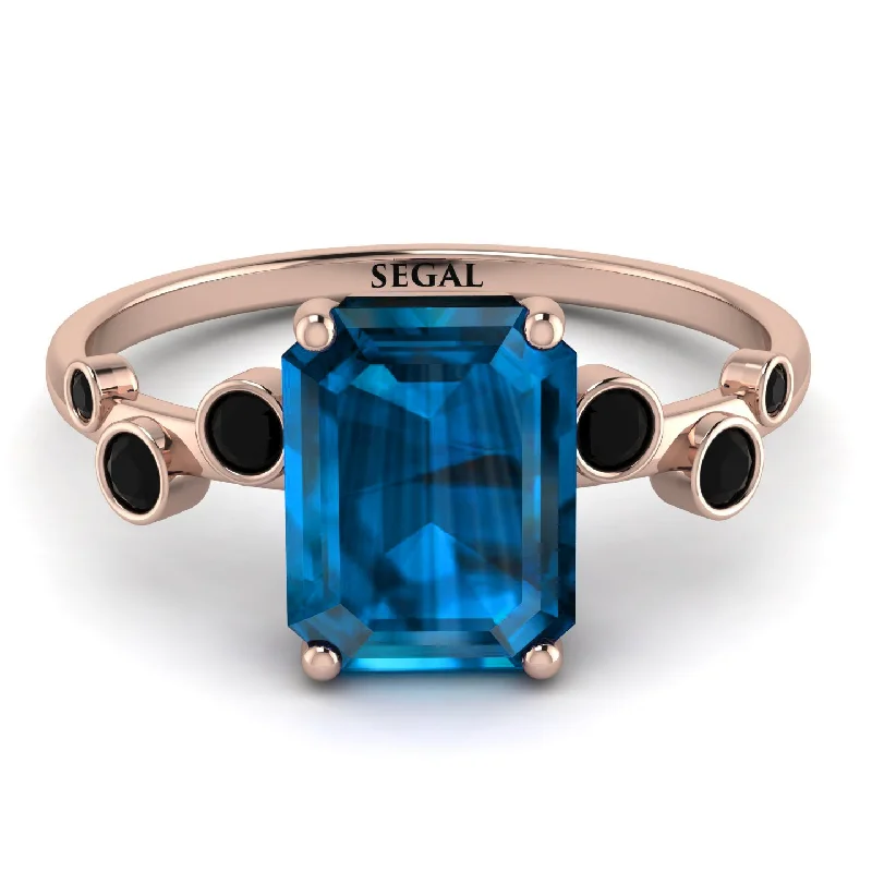 Custom Wedding Ring for Fashionable Couples-Emerald Cut Blue Topaz Ring With Bezel - Alina No. 508