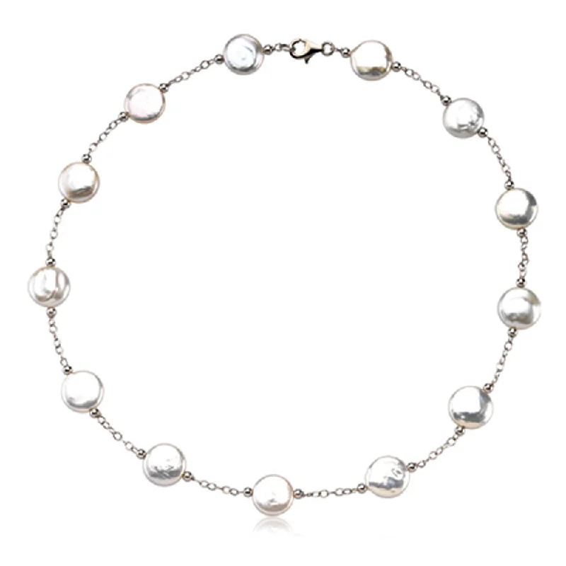 Chunky Bead Necklace for Fashion-12-13mm White FW Cultured Coin Pearl & Sterling Silver 18-In Necklace