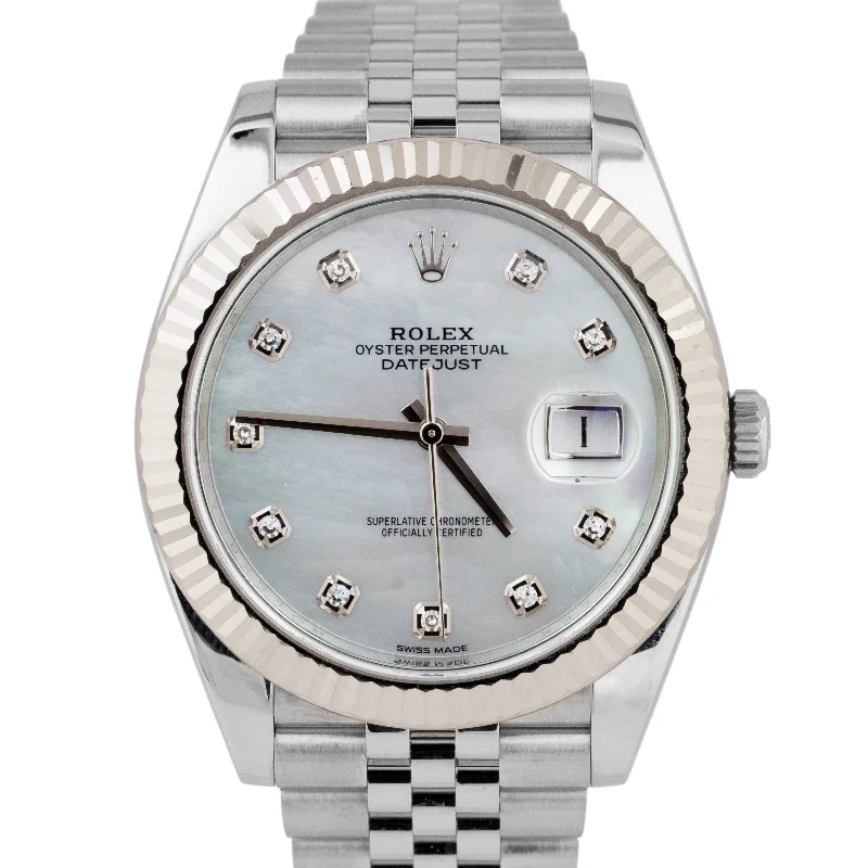 Elegant Gold Watches for Weddings-MINT Rolex DateJust 41mm MOP DIAMOND JUBILEE Stainless Gold Watch 126334 B+P