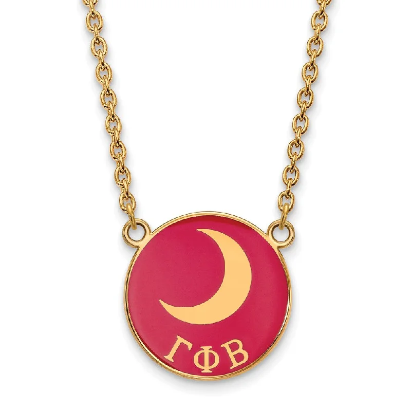 Classic Silver Necklace for Women-14K Plated Silver Gamma Phi Beta Large Dk Pink Enamel w/ Moon Necklace