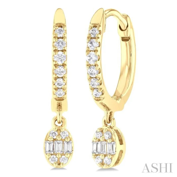 Gold Earrings for Evening Events-1/3 ctw Petite Oval Shape Fusion Diamond Fashion Huggies in 10K Yellow Gold