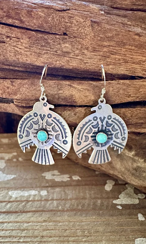 Simple Silver Earrings for Casual Style-SILVER CELESTIAL THUNDERBIRD Turquoise Earrings • 4g