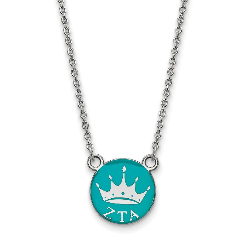 Gold Heart Necklace for Gifts-Sterling Silver Zeta Tau Alpha Small Enamel Crown Disc Necklace