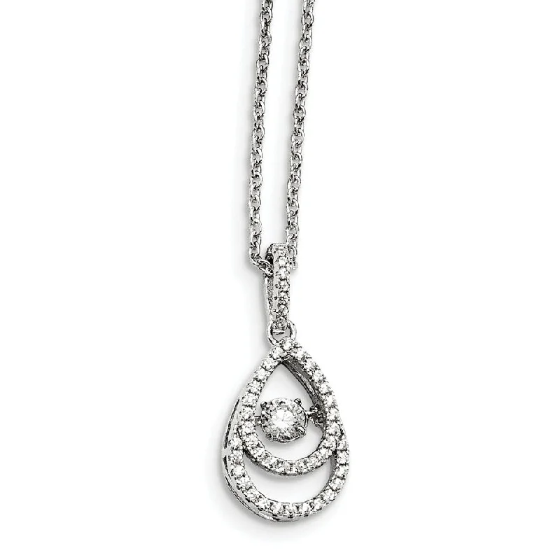 Adjustable Silver Necklace for Comfort-Rhodium Plated Sterling Silver & CZ Double Teardrop Necklace, 18-20 In