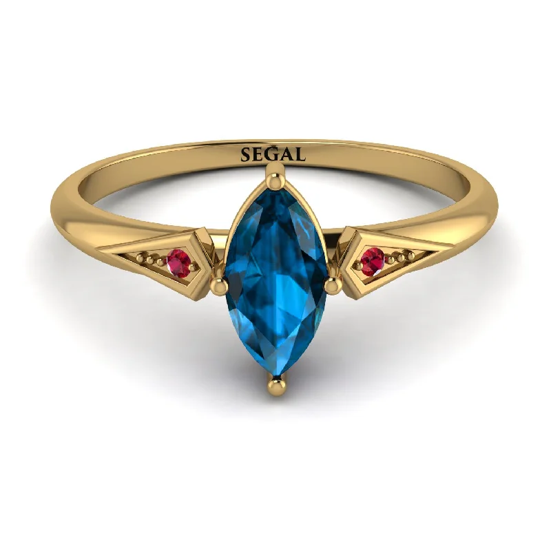 Trendy Gold Ring for Women-Marquise Blue Topaz Geometrical Engagement Ring - Reese No. 510