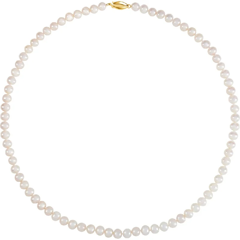 Vintage Style Necklace-5.5-6.0mm White FW Cultured Pearl & 14k Yellow Gold Necklace, 18 Inch