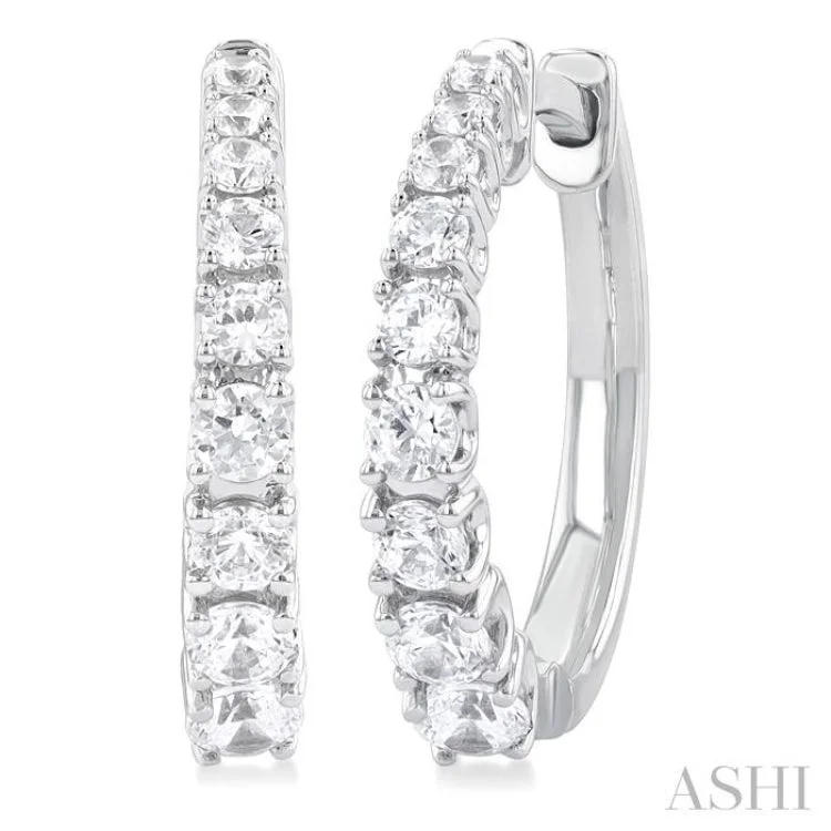 Chic Earrings for Evening Look-3/4 ctw Petite Graduated Round Cut Diamond Fashion Huggies in 14K White Gold