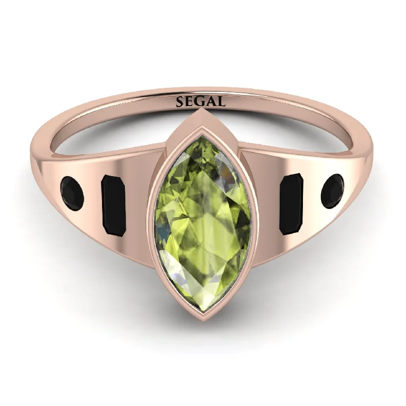 Personalized Ring with Custom Engraving-Marquise Bezel Peridot Ring - Juliana No. 708