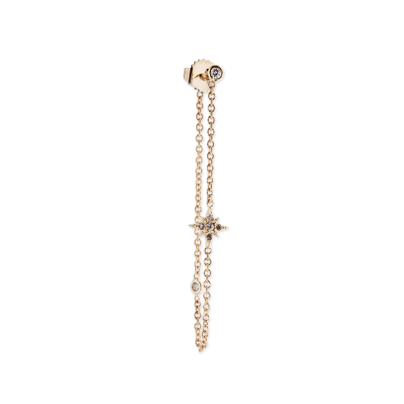 Golden Earrings for Night Events-SHINING STAR CHAIN HOOP STUD EARRING