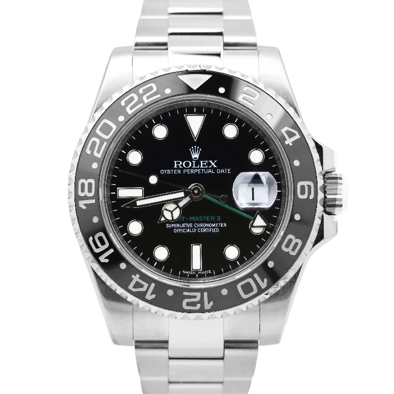 Fashion Watches with Oversized Faces-MINT Rolex GMT-Master II Black Stainless Steel 40mm Oyster Date 116710 LN Watch