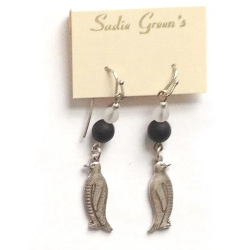 Bold Earrings for Fashionistas-Penguin Profile Silver Earrings (3/4" Tall)