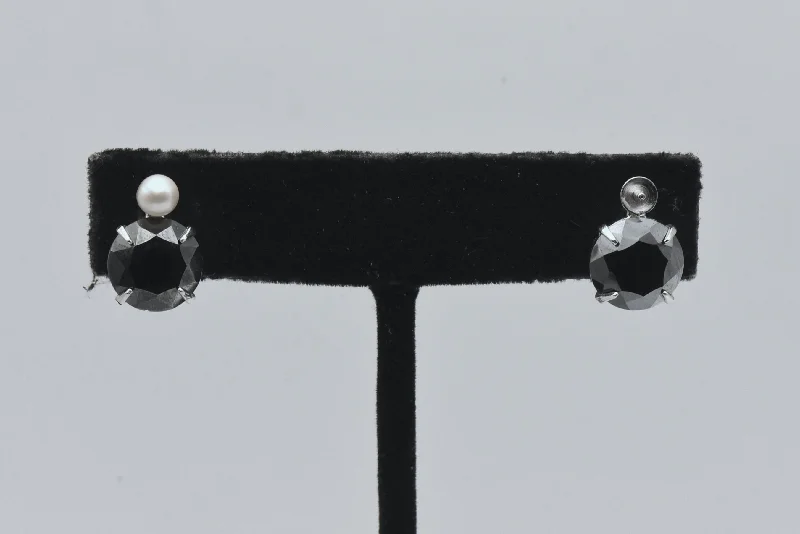 Luxury Silver Earrings for Women-Sorrento - Vintage Sterling Silver Hematite and Pearl Screw Back Earrings - AS IS